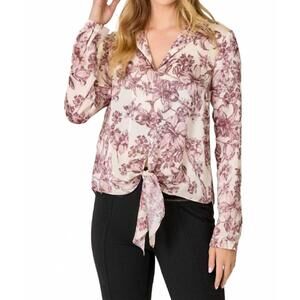 NEW MYSTREE satin & sweet tie front blouse in almond mix